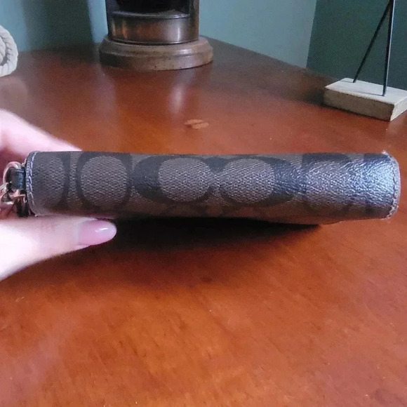 Coach F53937 Double Zip Wallet Signature Coated Canvas Black Brown - Picture 5 of 16